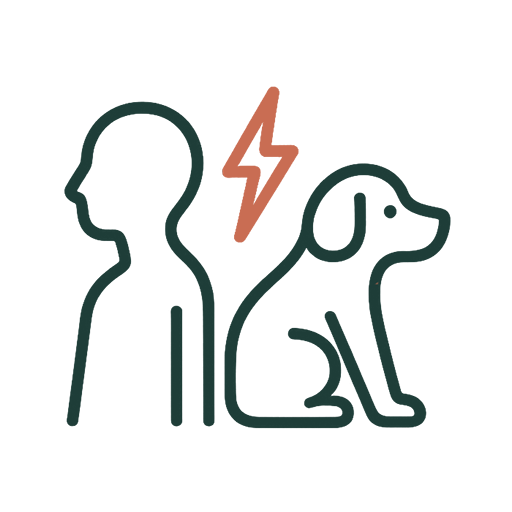 Problemas de convivencia — recuperar el equilibrio Persona y perro de espaldas con un rayo entre ambos, simboliza conflicto en
la convivencia y problemas de comportamiento.